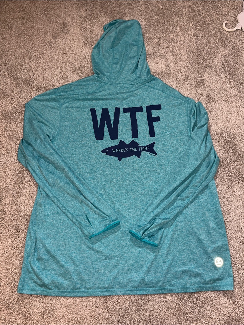 Life is Good Performance Hooded Fishing Sweatshirt 2XL WTF Where’s the Fish